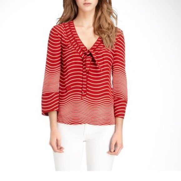 Tory Burch Iriana Red Stripe Nautical Silk Blouse - Picture 1 of 16